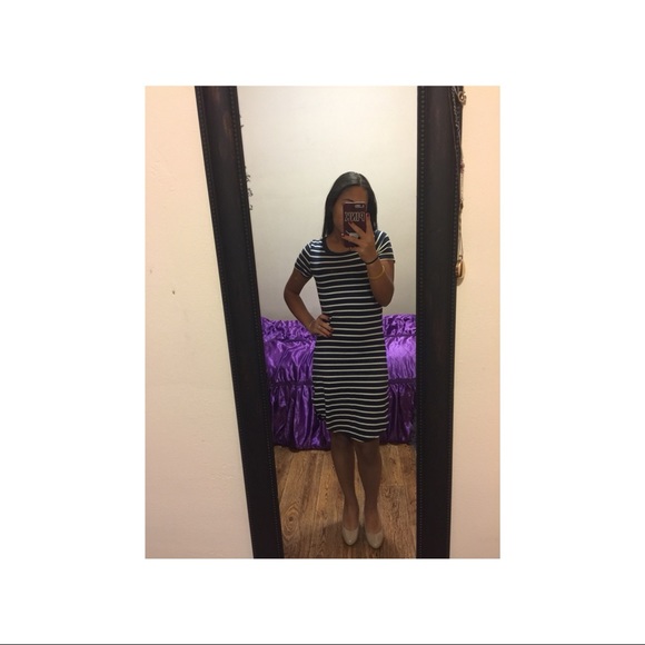 Sexy navy blue and white striped dress - Picture 2 of 2